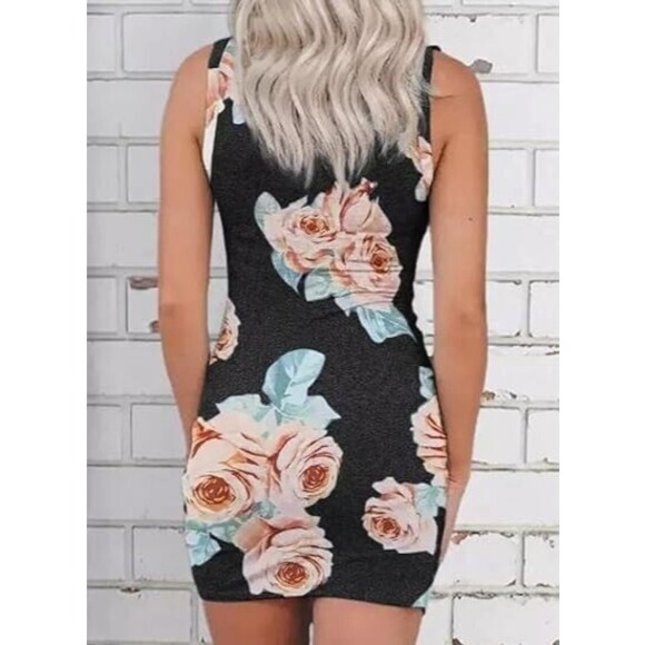 Sleeveless Tank Dress Size Large Cut Out Twist Bodycon Wrap Mini Floral Dress D2 - Picture 2 of 7